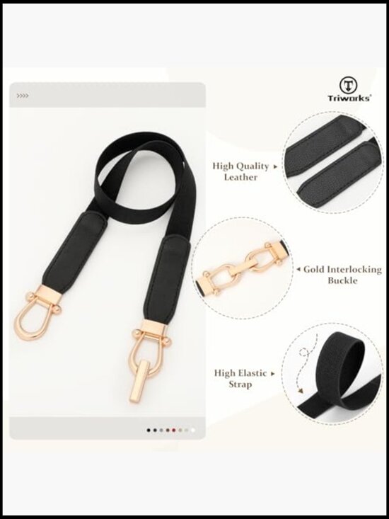 Skinny Elastic Belts Gold Buckle Thin Stretchy Waist Belts for Dresses